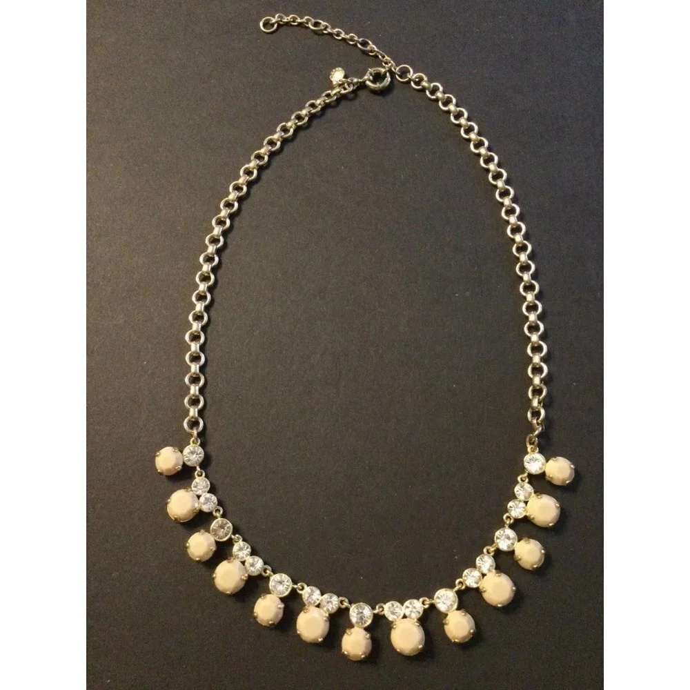 J. Crew Women's Multi Stone Drop Necklace Rhinestone Gold Tone Chain Adjustable